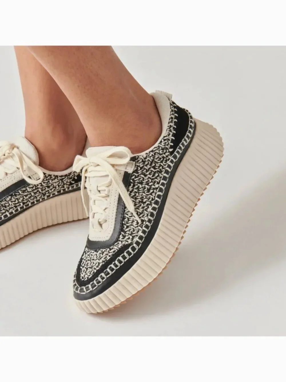 dolce vita dolen crochet sneakers black & cream Sz 8.5 - Picture 1 of 11